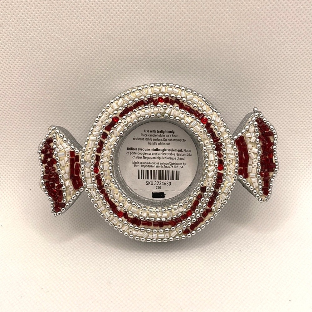 Pier 1 Import Beaded Peppermint Candy Design Tea light Holder